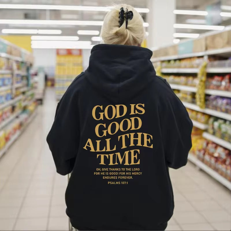 God Is Good All the Time Christian Hooded Sweatshirt Women Casual Print Long Sleeve Hoodie with Pocket Aesthetic Hoodies